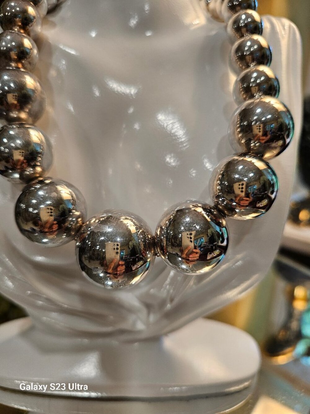 Sterling Silver 925 Beaded Wire Strand Statement Necklace 17" , Made in Italy